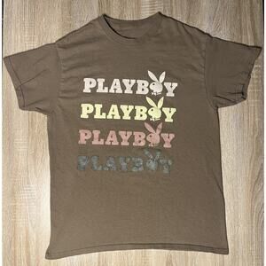 Playboy Bunny Classic Logo T Shirt Adult Medium Brown Mens